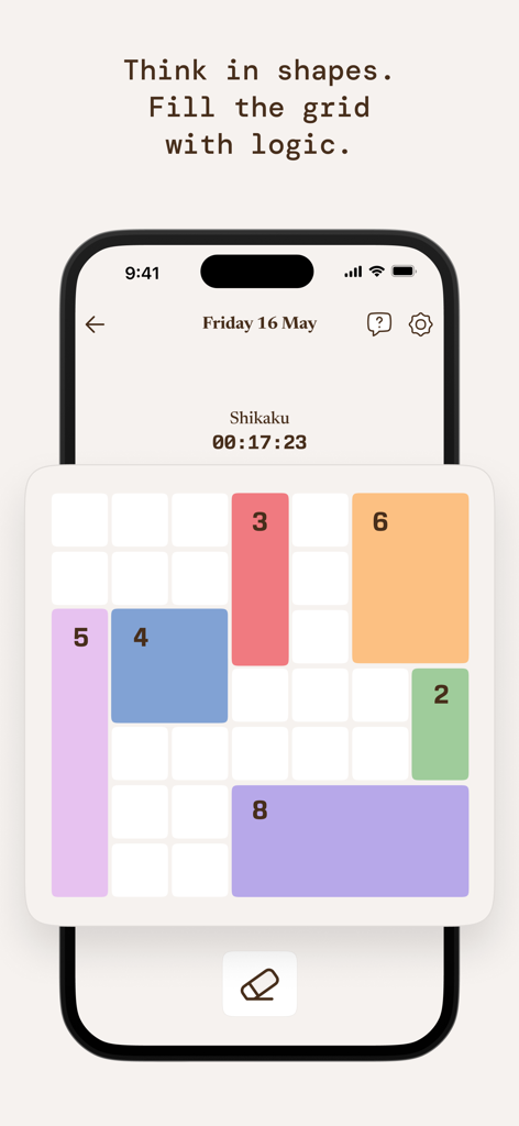 Shikaku logic puzzle grid on the minimalist Almanac brain training app