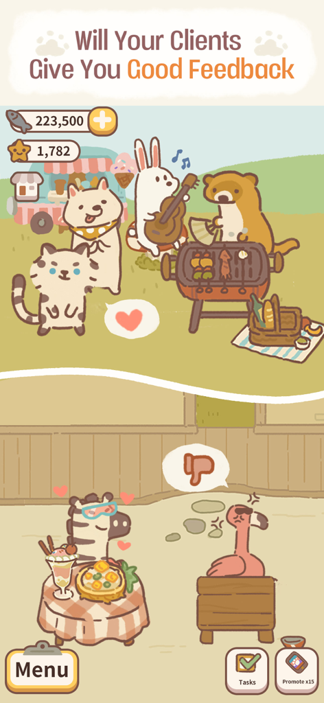 animal restaurant - Simpatici animali che interagiscono e forniscono feedback nel gioco mobile Animal Restaurant.