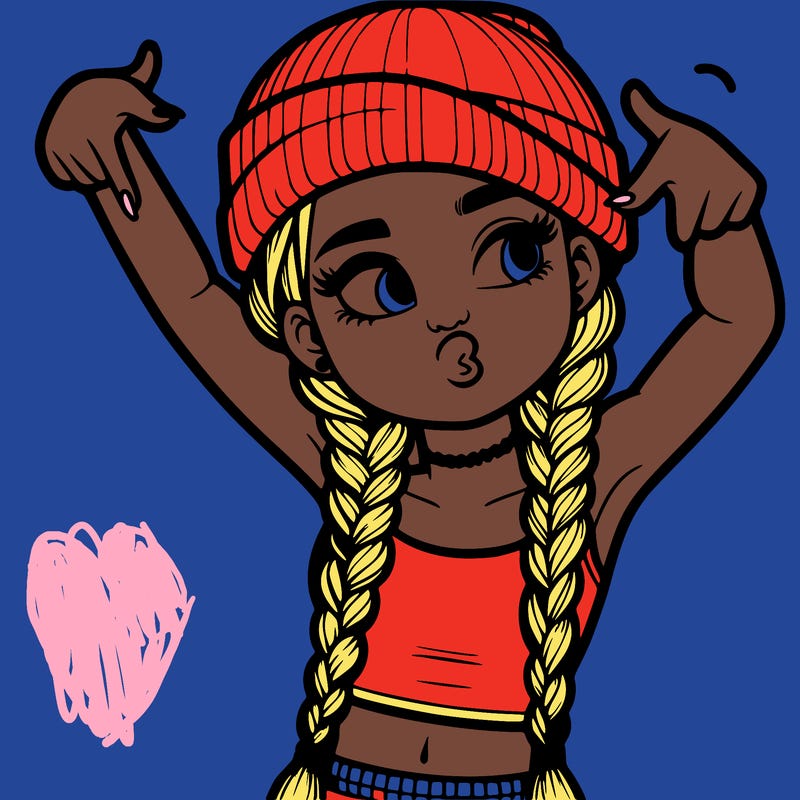 realistic teenage girl with braids and a beanie and crop top doing 🫶🏼