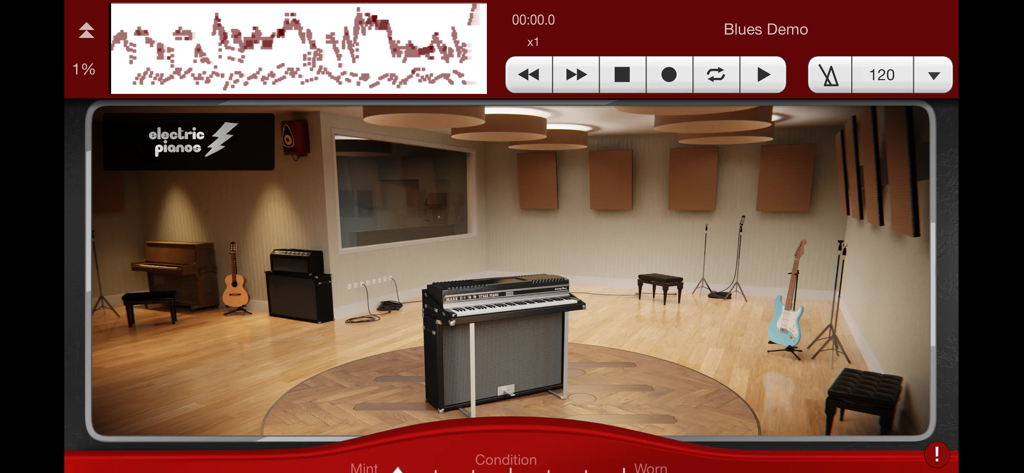 Pianoteq 8仮想スタジオインターフェース、エレクトリックピアノと音楽制作コントロールを表示