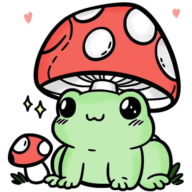a cute frog with a mushroom hat