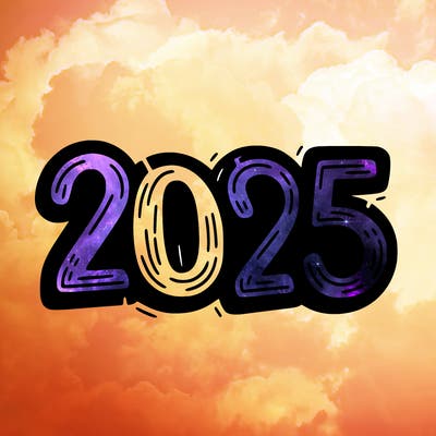 one line scrawled numbers sketch design “2025”