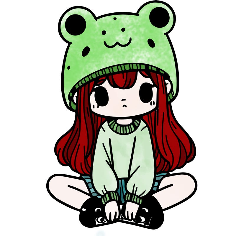 a girl wearing a frog hat and some frog socks