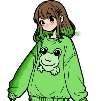girl wearing frogging sweatshirt