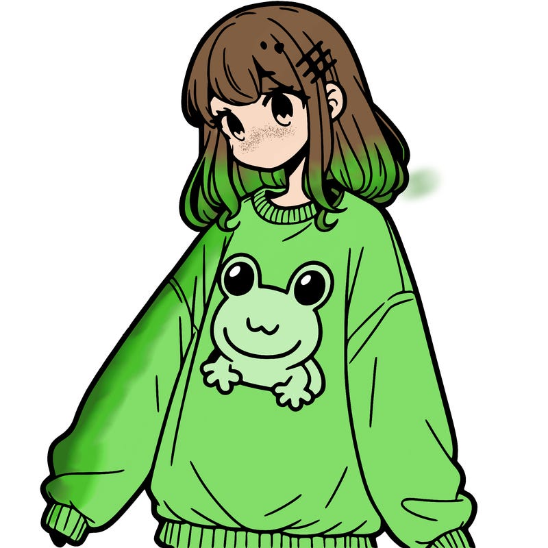 girl wearing frogging sweatshirt