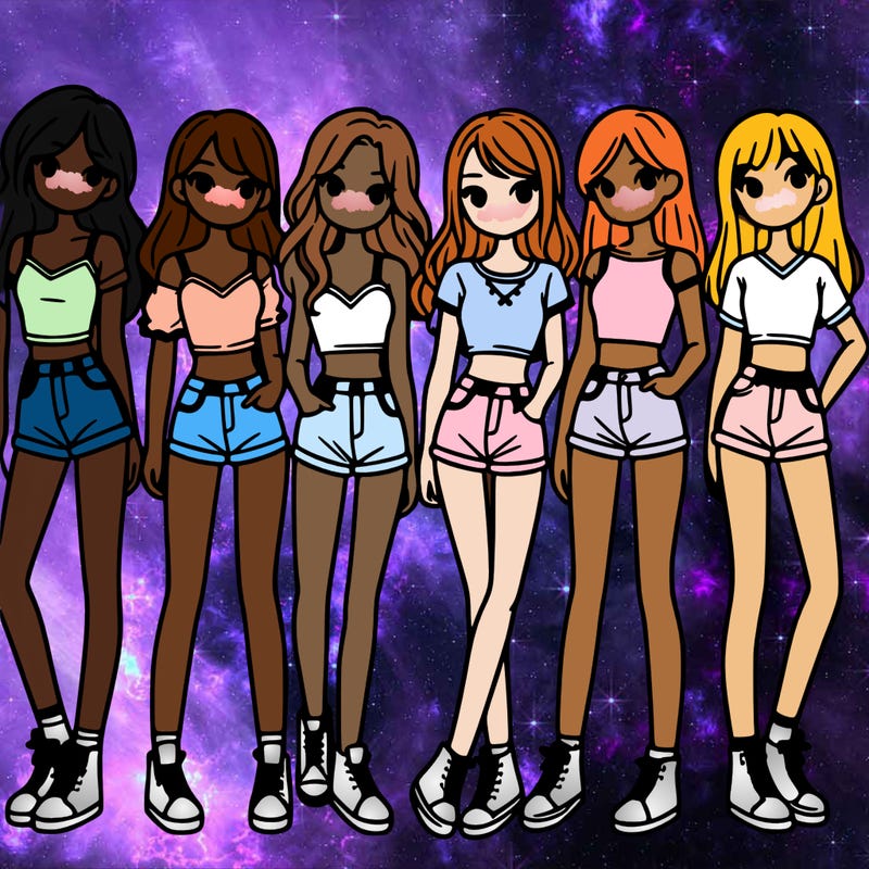 a group of girls wearing crop tops and shorts