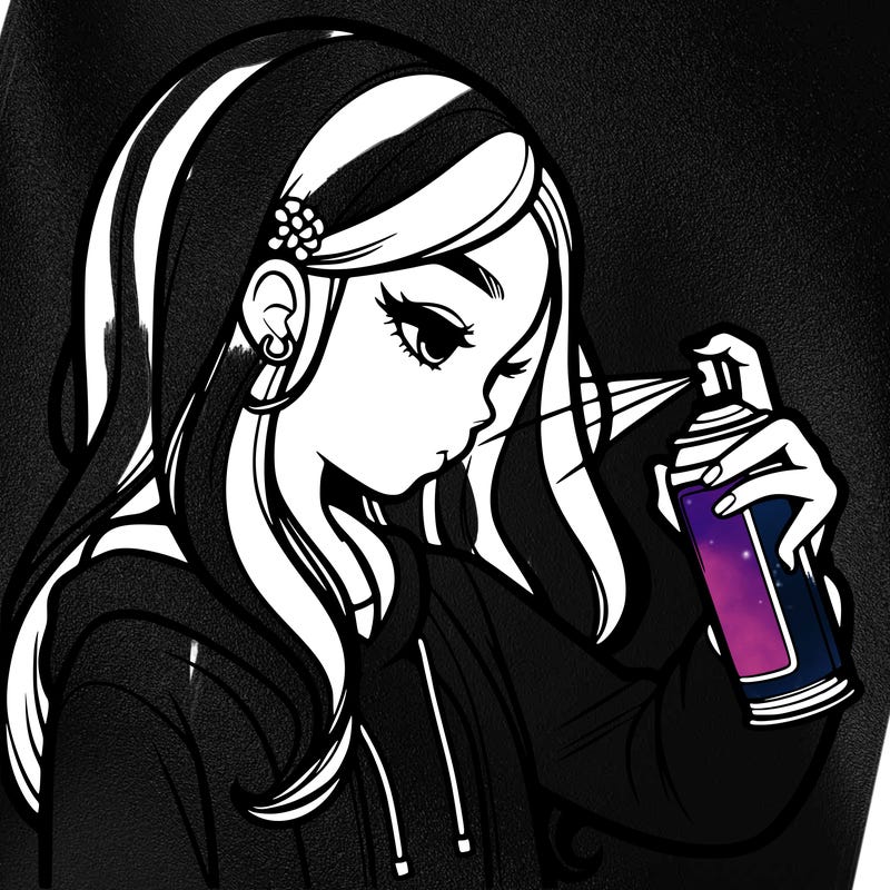 a realistic girl spray painting