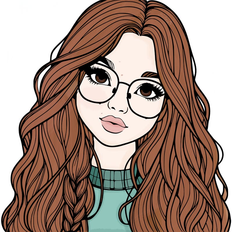 girl with long hair and freckles and glasses realistic