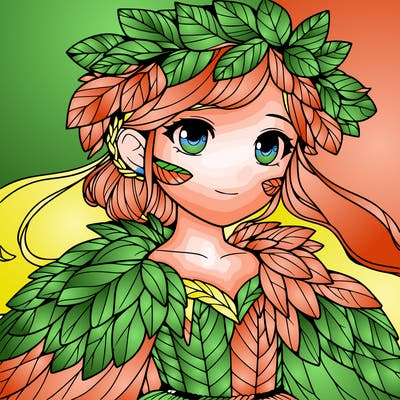 a realistic girl with a costume made of leaves