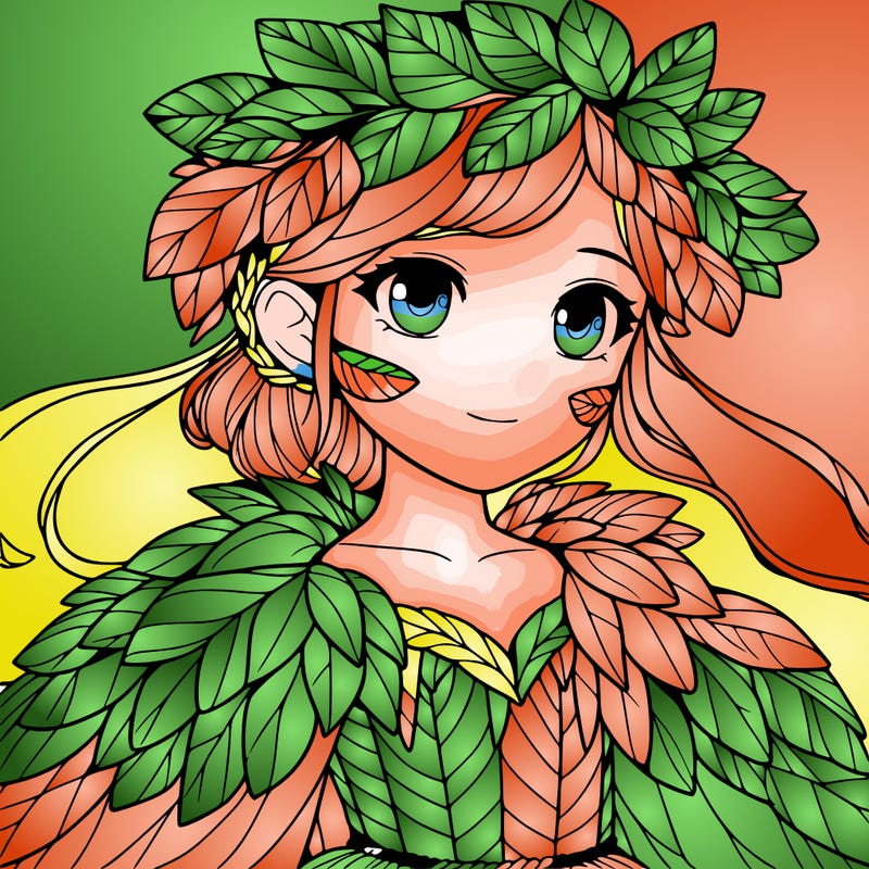 a realistic girl with a costume made of leaves