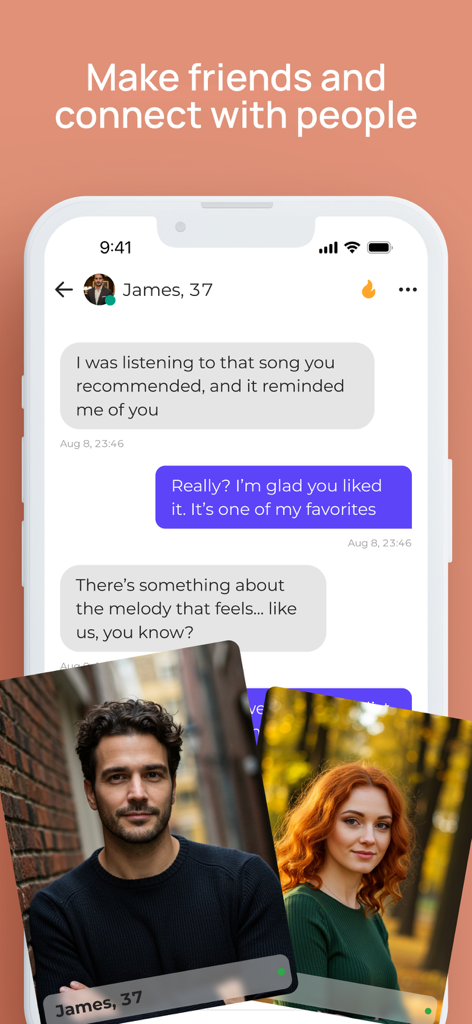 EuroDate app interface displaying a chat conversation and user profiles