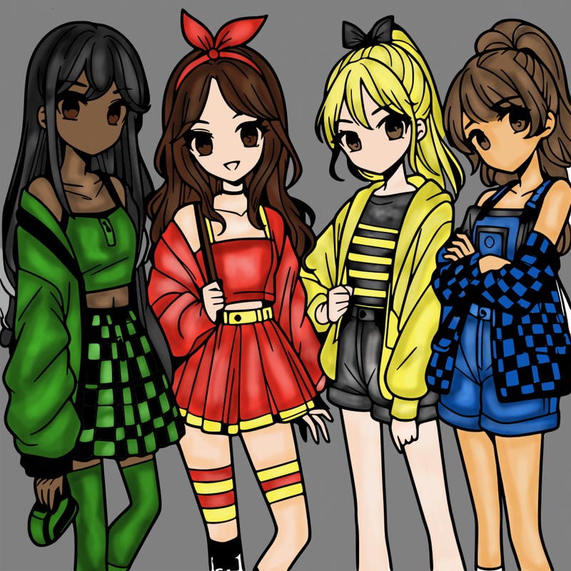 teen manga girls group of 4