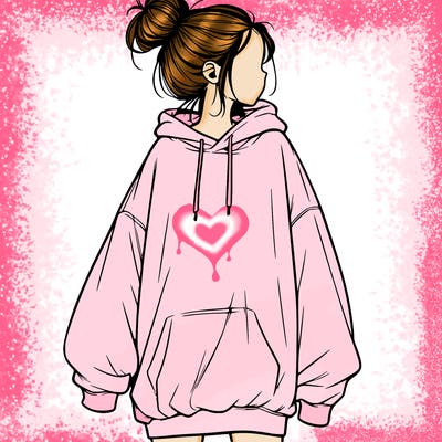 realistic girl with a oversized sweatshirt on and a bun