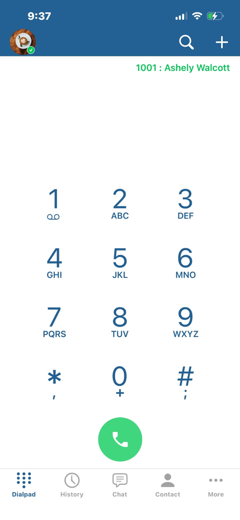 Pantalla del teclado de la aplicación móvil FortiFone para llamadas empresariales