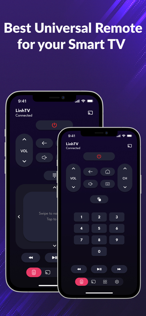 TV Remote: Smart Remote for TV - Universal smart TV remote app interface on iPhone showing volume and channel controls