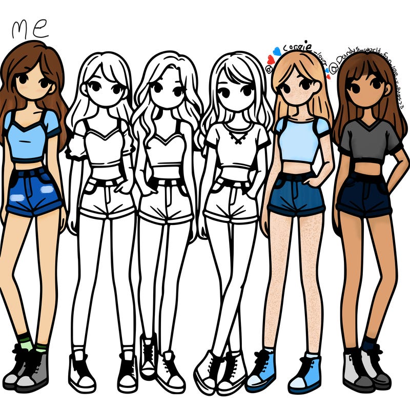 a group of girls wearing crop tops and shorts