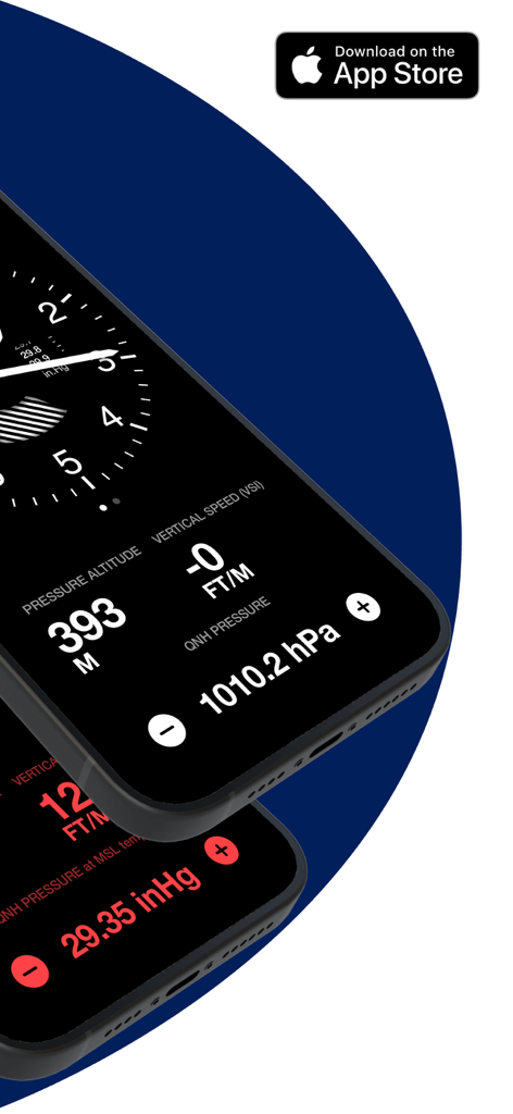 Aviation Altimeter Pro - Aviation Altimeter Pro app interface on iPhone displaying barometric altitude and night flight mode