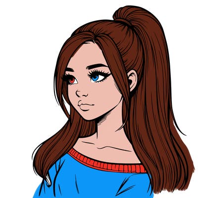 realistic girl with a high ponytail