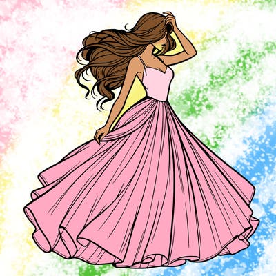 realistic woman with dress flowing in the wind