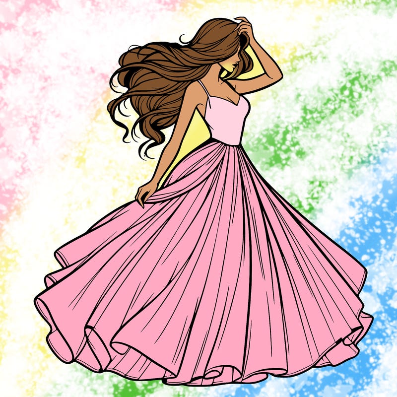 realistic woman with dress flowing in the wind