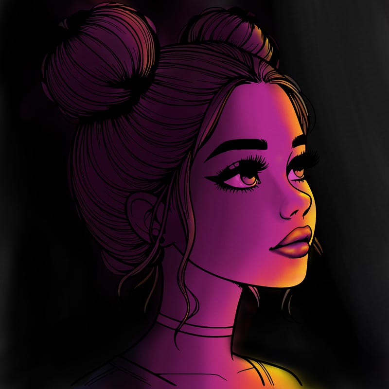 realistic girl with buns on the top of her head