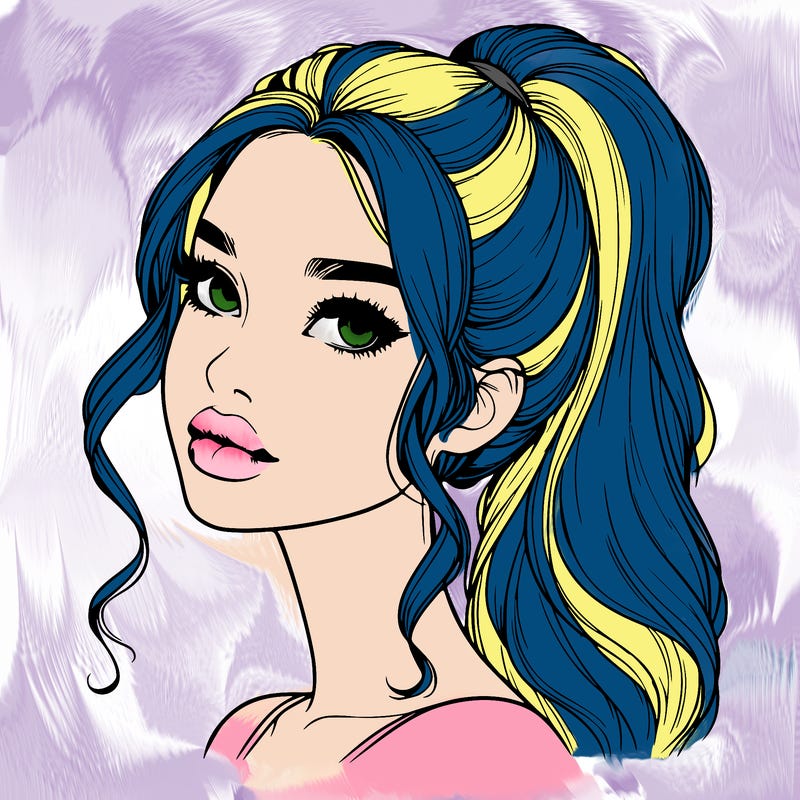 realistic girl with a ponytail on her hair and lips