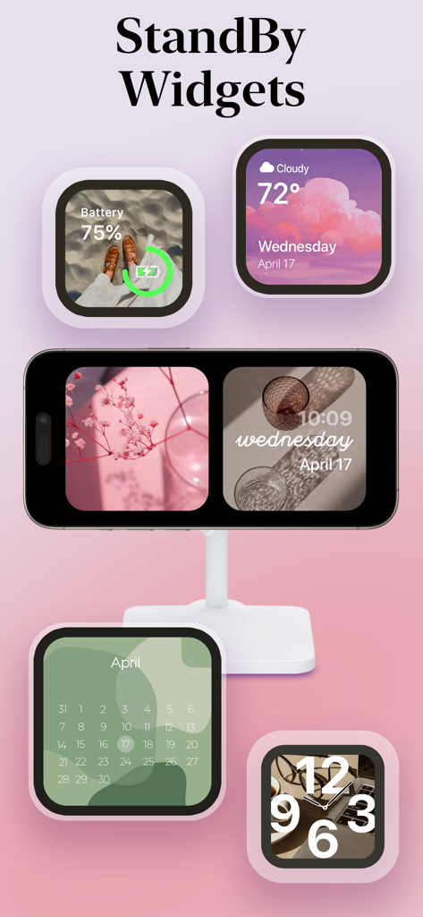 Themify - Widget & Icon Themes - iPhone en mode veille affichant des widgets esthétiques personnalisables de l'application Themify