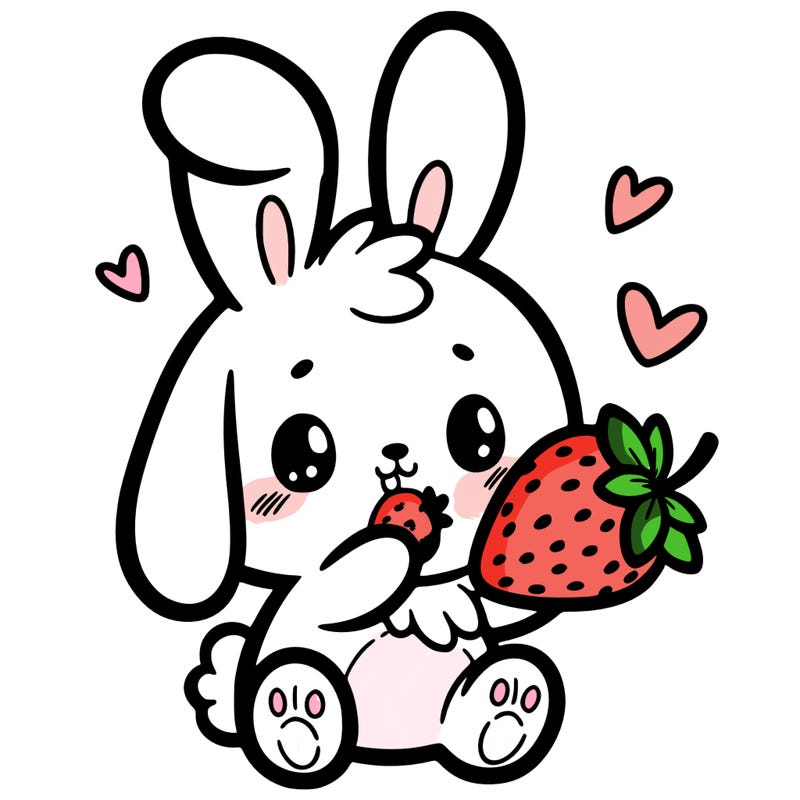cute bunny eating a strawberry