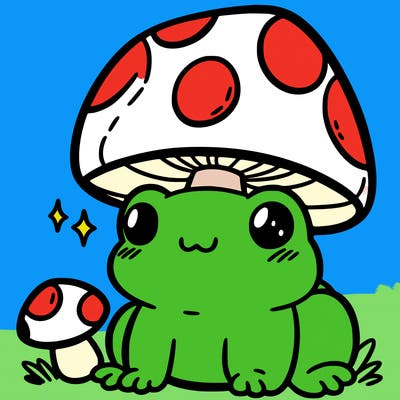 a cute frog with a mushroom hat