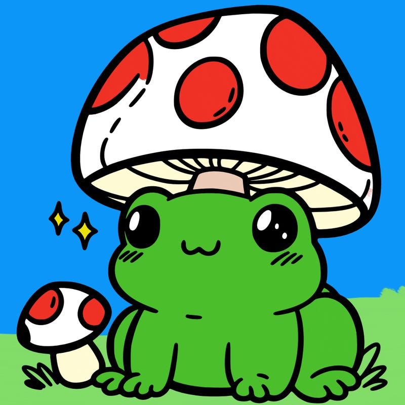 a cute frog with a mushroom hat