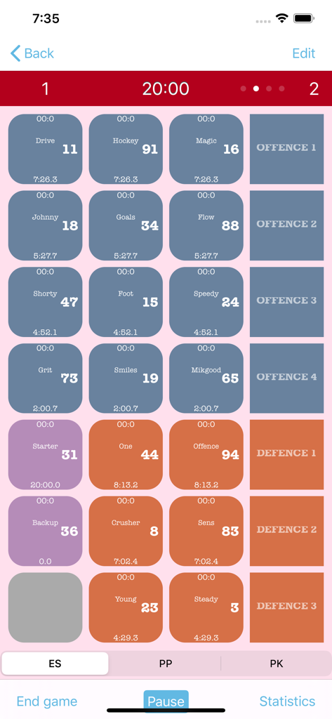 Hockey Time - Hockey Time app interface for tracking player ice time and shifts