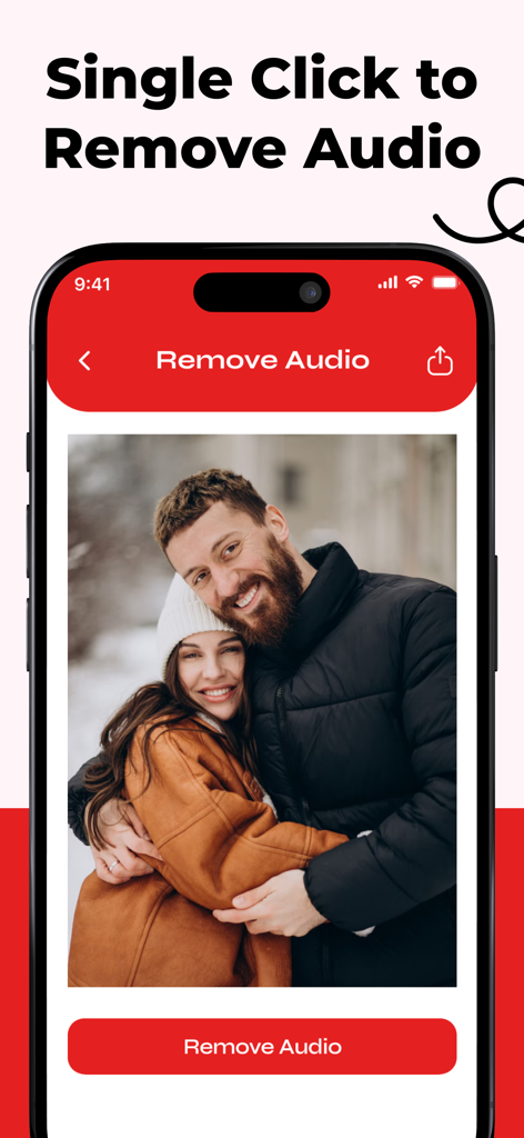 Screenshot di un iPhone che mostra la funzione di rimozione audio dell'app downloader video con un pulsante a clic singolo