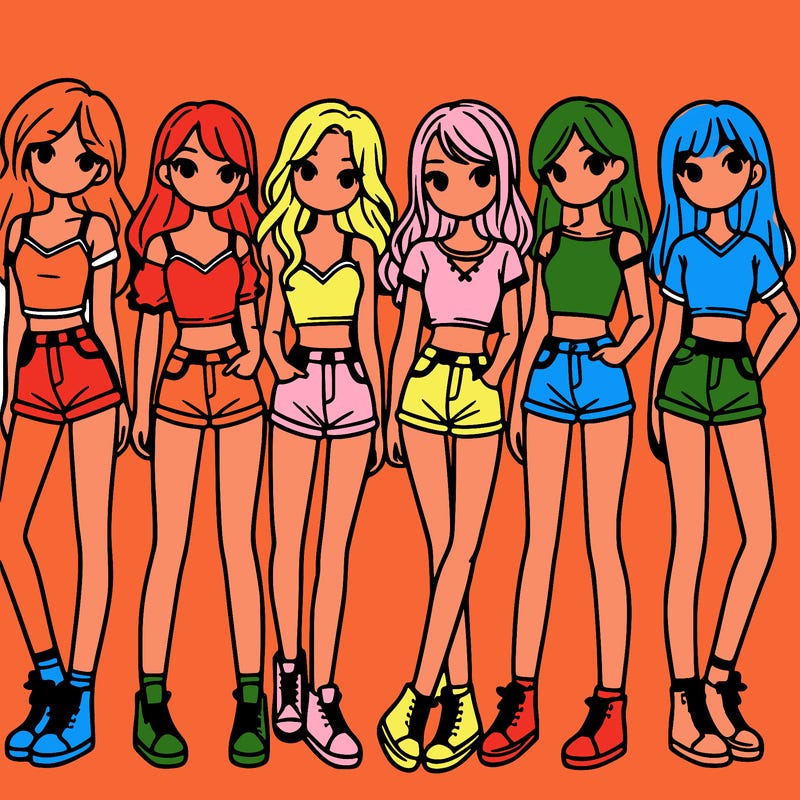 a group of girls wearing crop tops and shorts