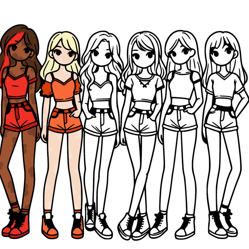 a group of girls wearing crop tops and shorts