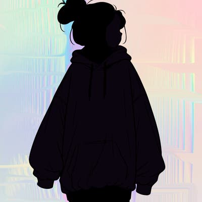 realistic girl with a oversized sweatshirt on and a bun