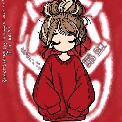 girl with baggy sweatshirt and messy bun