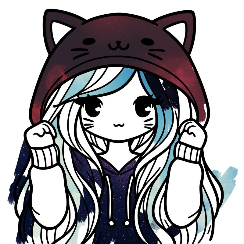 girl with long hair in cat hoodie