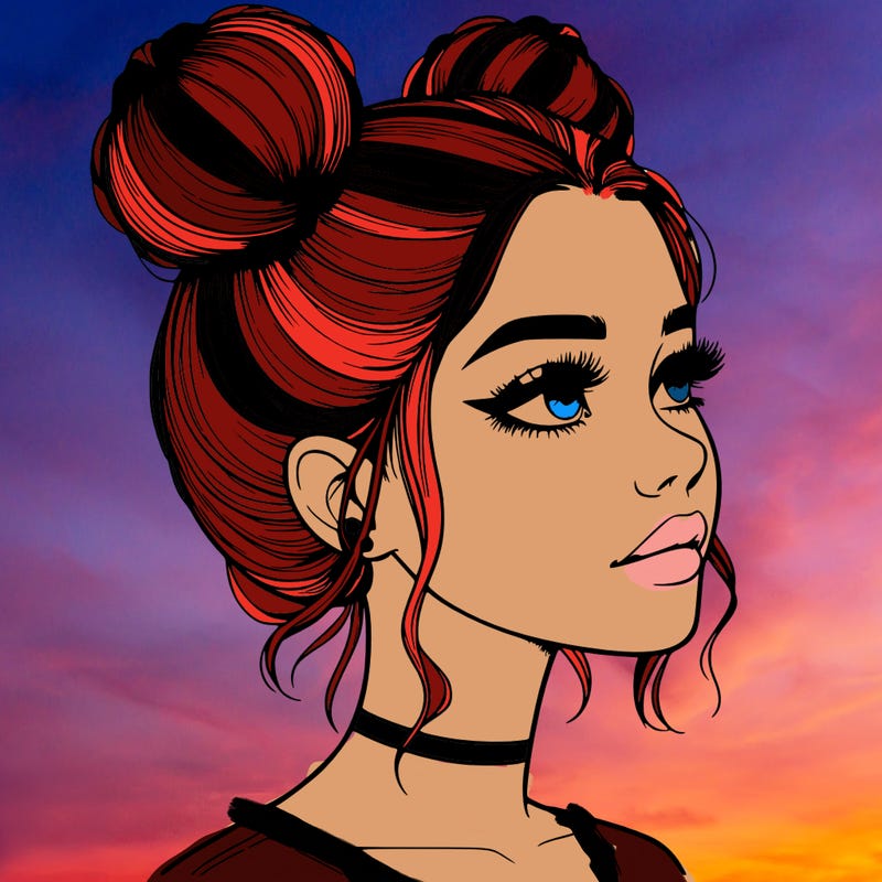 realistic girl with buns on the top of her head