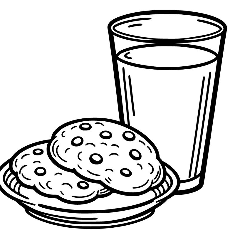 plate a cookies  and a glass of milk