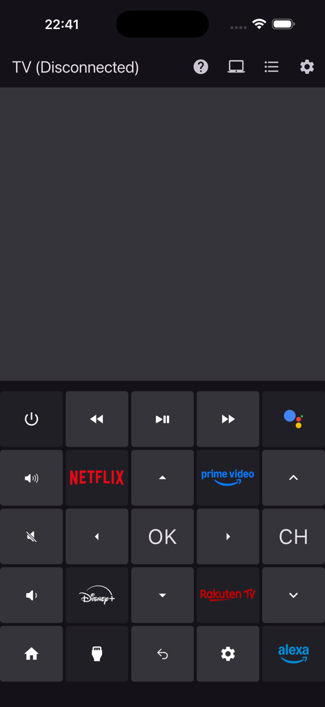 Remote Keyboard & Mouse - A smartphone screen displaying a digital TV remote interface with buttons for Netflix, Prime Video, and Disney Plus shortcuts.