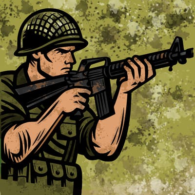 strong soldier aiming with a rifle