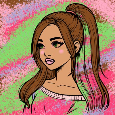 realistic girl with a high ponytail