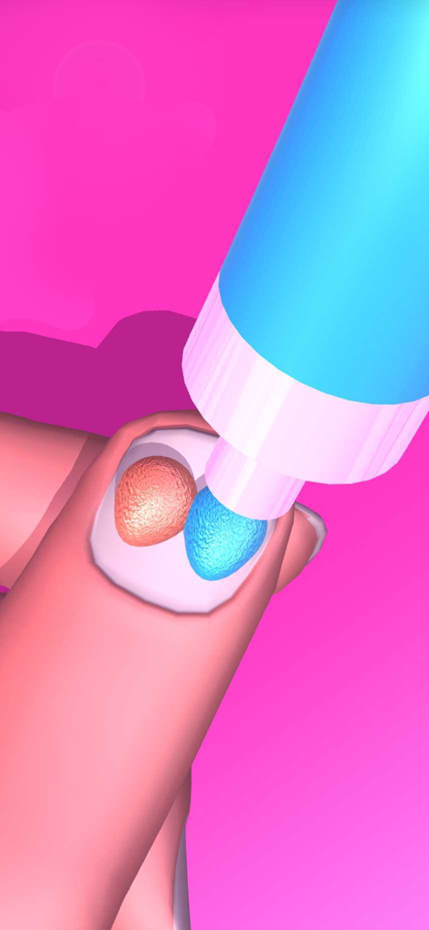 Gel Nails! - ジェルネイルモバイルゲームで、青とピーチのジェルポリッシュで装飾されている3Dネイルのクローズアップ