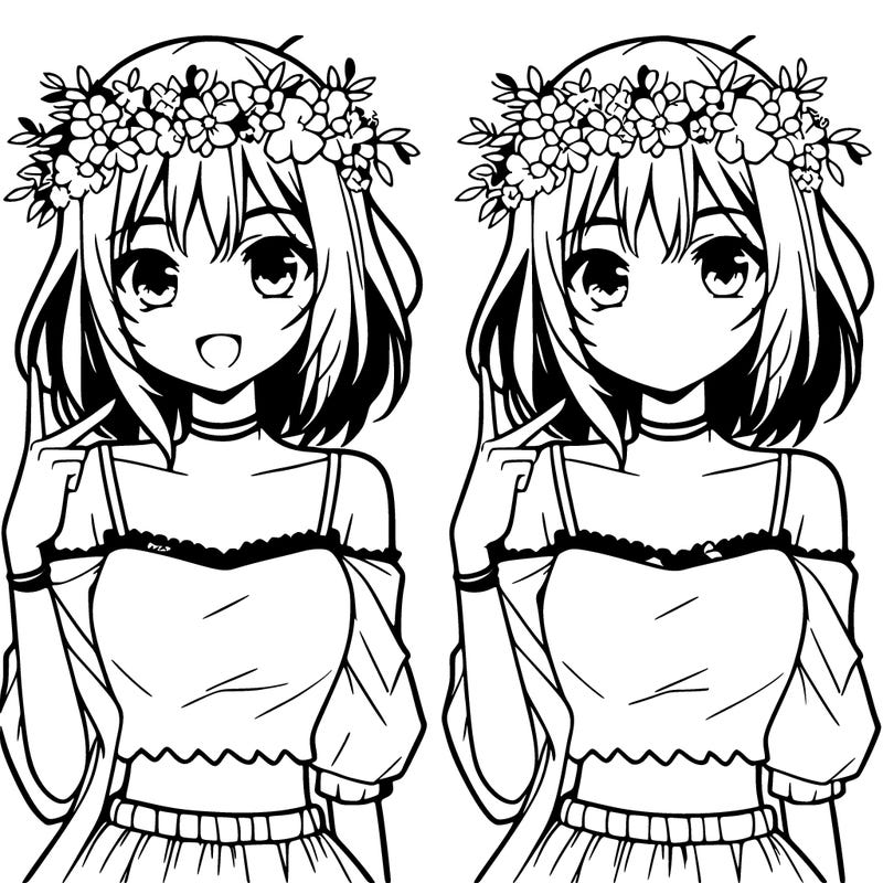 a anime girl wearing a crop top and flower crown