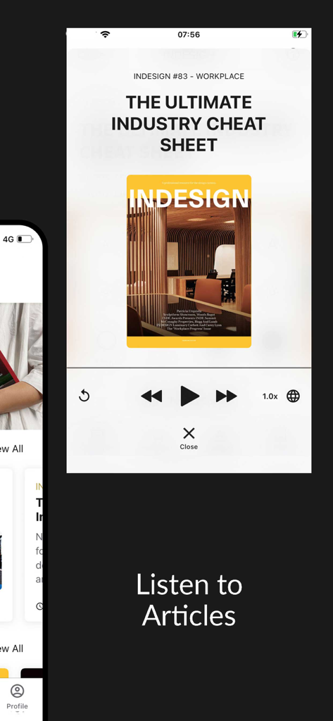 INDESIGN - INDESIGN mobile app audio player for listening to architecture and design articles