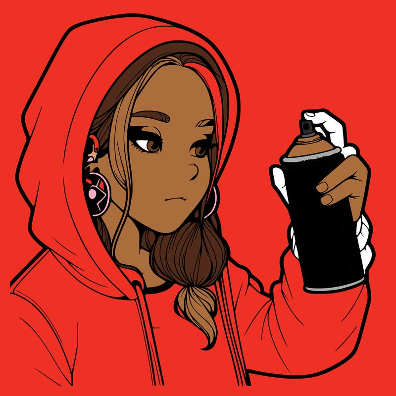 a realistic girl, spray painting