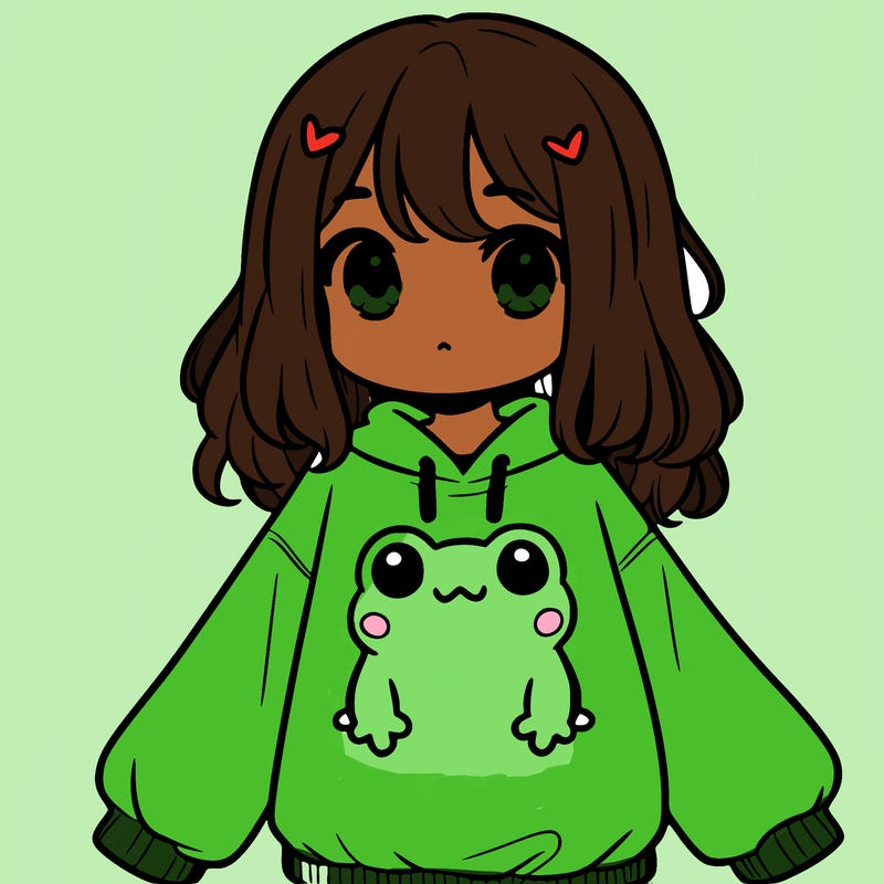 girl wearing frogging sweatshirt