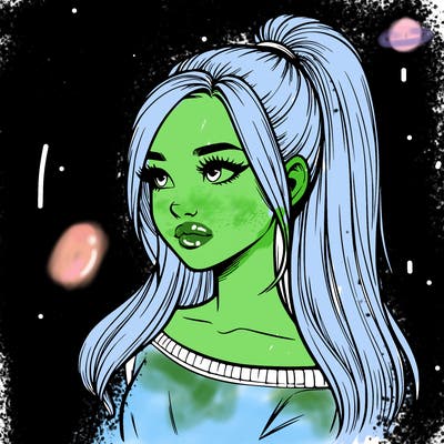 realistic girl with a high ponytail