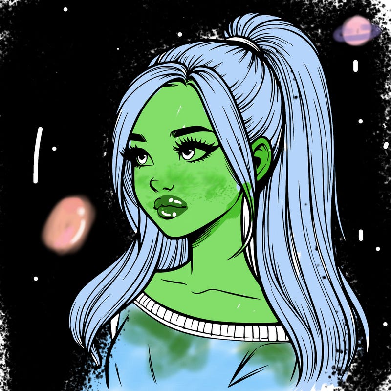 realistic girl with a high ponytail