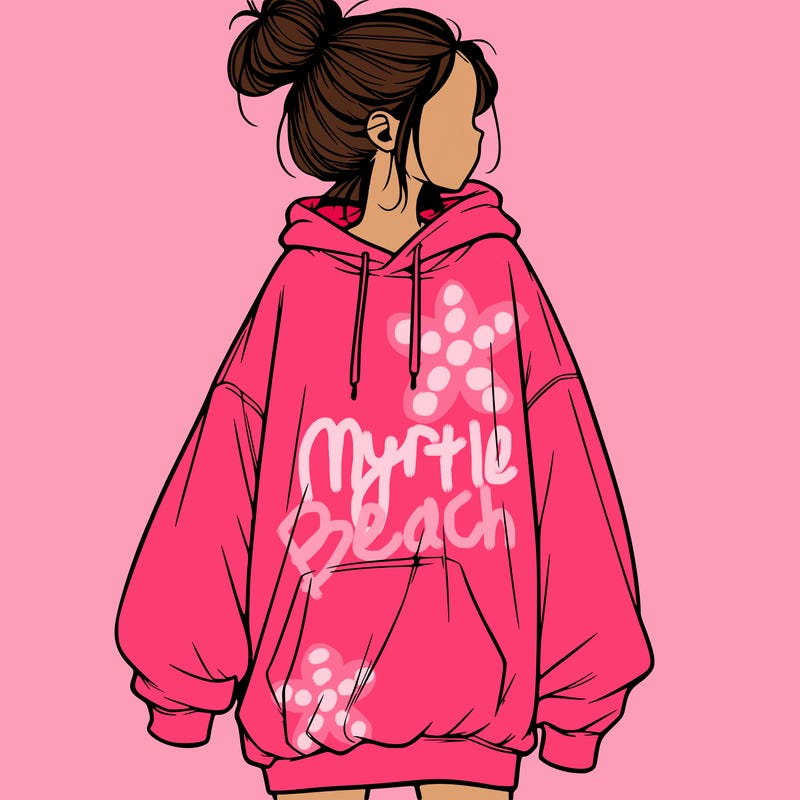 realistic girl with a oversized sweatshirt on and a bun